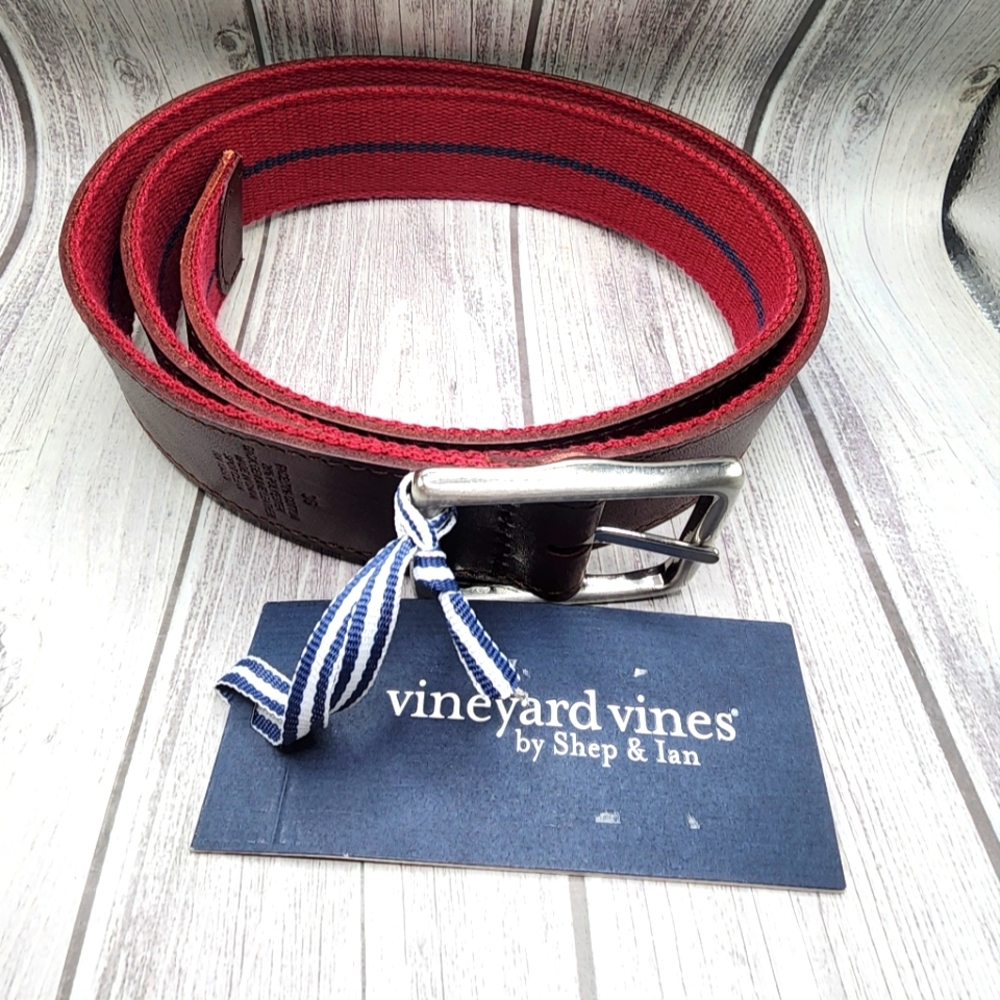 NWT Vineyard Vines Leather and Webbing Reversible Belt  Rosewood Color Size 36